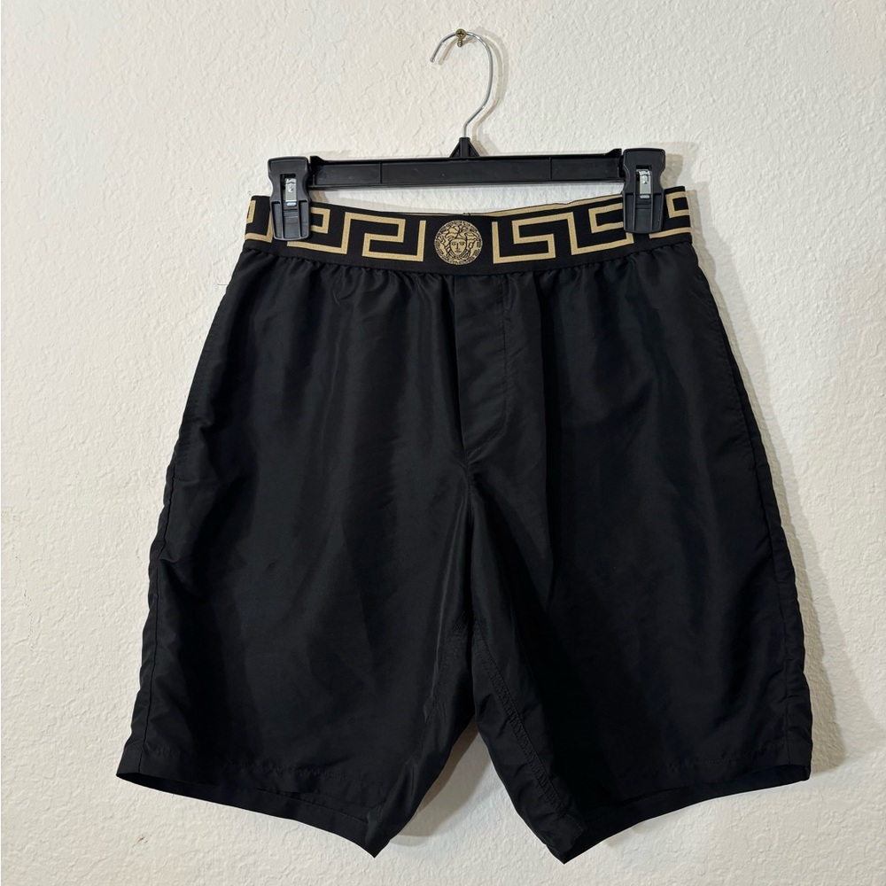 Versace Greca Border Swim Shorts Black Gold Designer Swim Trunks Size 3 (US XS) - Picture 2 of 9